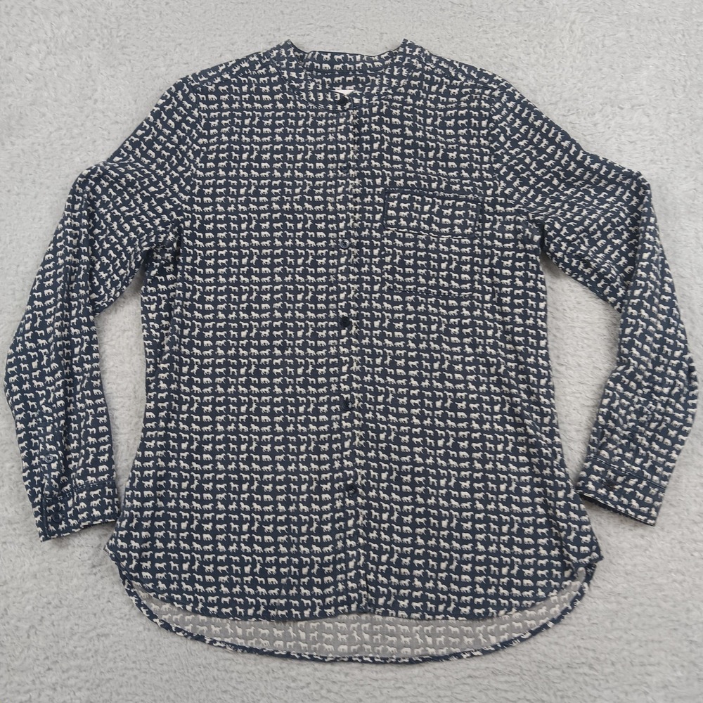 Liz Claiborne Horse Print Lyocell Button Down Shirt Blue Medium 728642